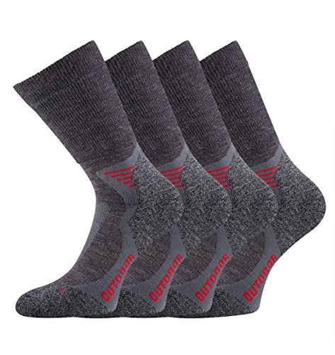 TippTexx24 Wandersocken,Trekkingsocken plus zusätzlicher Garantie, 2 oder 4 Paar mit Wolle vom Merinoschaf (as3, numeric, numeric_39, numeric_42, regular, regular, Grau/Rot 4 Paar, 39-42) von TippTexx 24