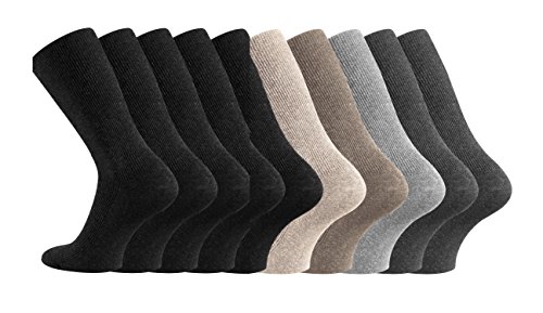 TippTexx 24 10 Paar Diabetikersocken für Damen und Herren ohne Naht ohne Gummibund hoher Baumwollanteil, Antiloch-Versprechen (Schwarz/Beigetöne, 35/38-10 Paar) von TippTexx 24