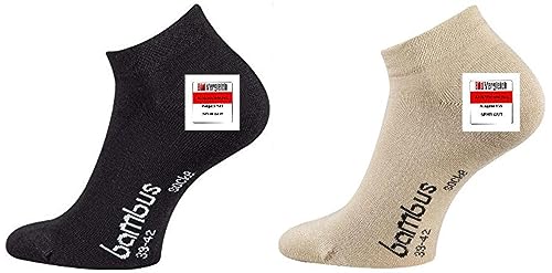 TippTexx 24 Unisex, 12 Paar Ökotex Sneakersocken Bambussocken, handgekettelte kurze Socken mit zusätzlicher Garantie (Schwarz/Beige, 43-46) von TippTexx 24