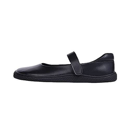 Tipsietoes Damen Barfuß Leder Flats - Breitere Zehenbox Zero Drop Sohle Leichte Sneaker Minimalistische Ballerina Pumps, Schwarz , 38 EU von Tipsietoes