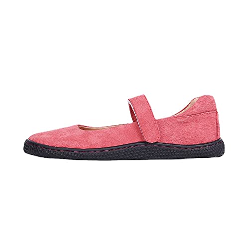 Tipsietoes Damen Barfuß Leder Flats - Breitere Zehenbox Zero Drop Sohle Leichte Sneaker Minimalistische Ballerina Pumps, rot, 37EU von Tipsietoes