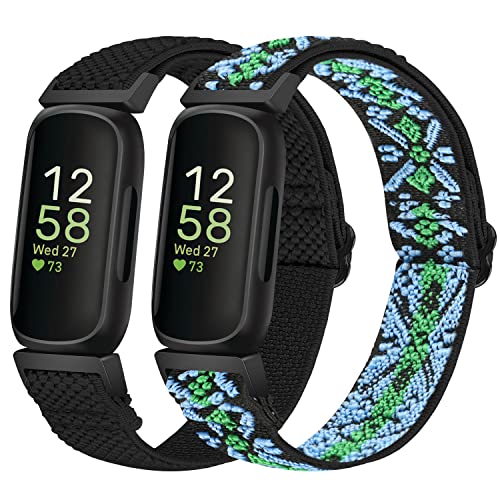 Tiptops Elastische Nylonbänder Kompatibel mit Fitbit Inspire 3/Inspire 2/Inspire/Inspire HR/Ace 3/Ace 2 Frauen Männer Kinder, Verstellbare Atmungsaktive Nylon Ersatz Solo Loop Armbänder （2 Pack） von Tiptops