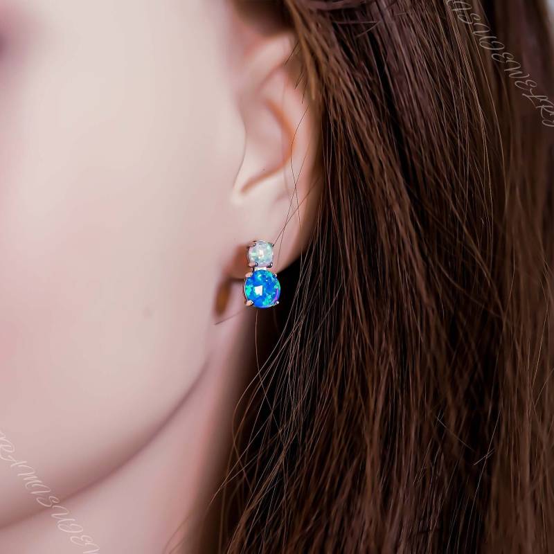 Opal Ohrringe Sterling Silber, Blau & Weiß Schmuck von TiramisuJewelry