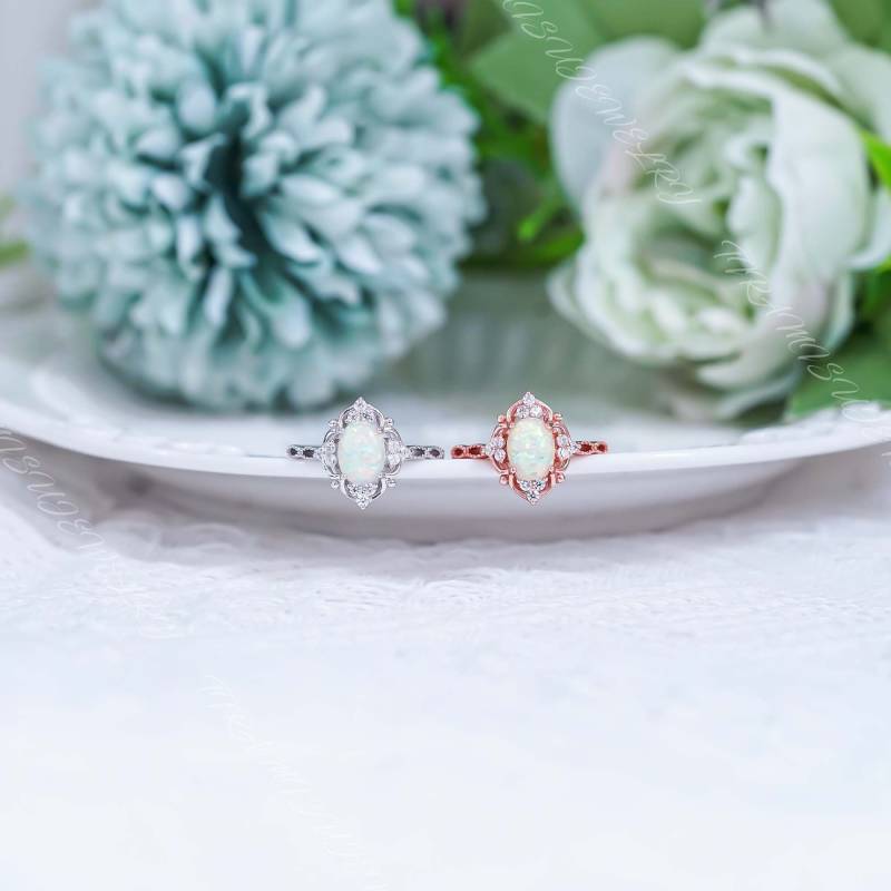 sterling Silber Opal Ring Roségold, Cz Diamant, Verstellbar - Oktober Geburtsstein von TiramisuJewelry