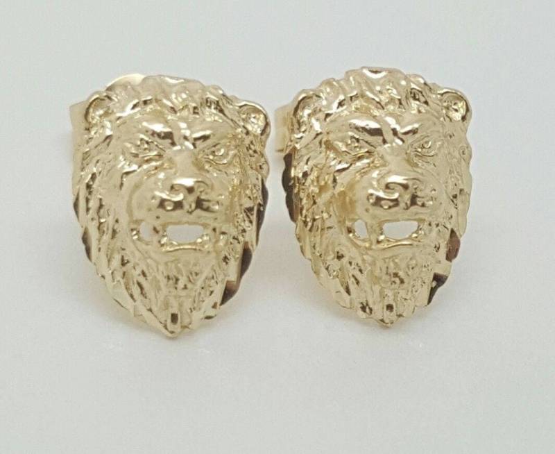14K Solid Gelb Gold Lion Head Leo Ohrstecker Frauen/Kinder Push Back von Tirazisjewelers