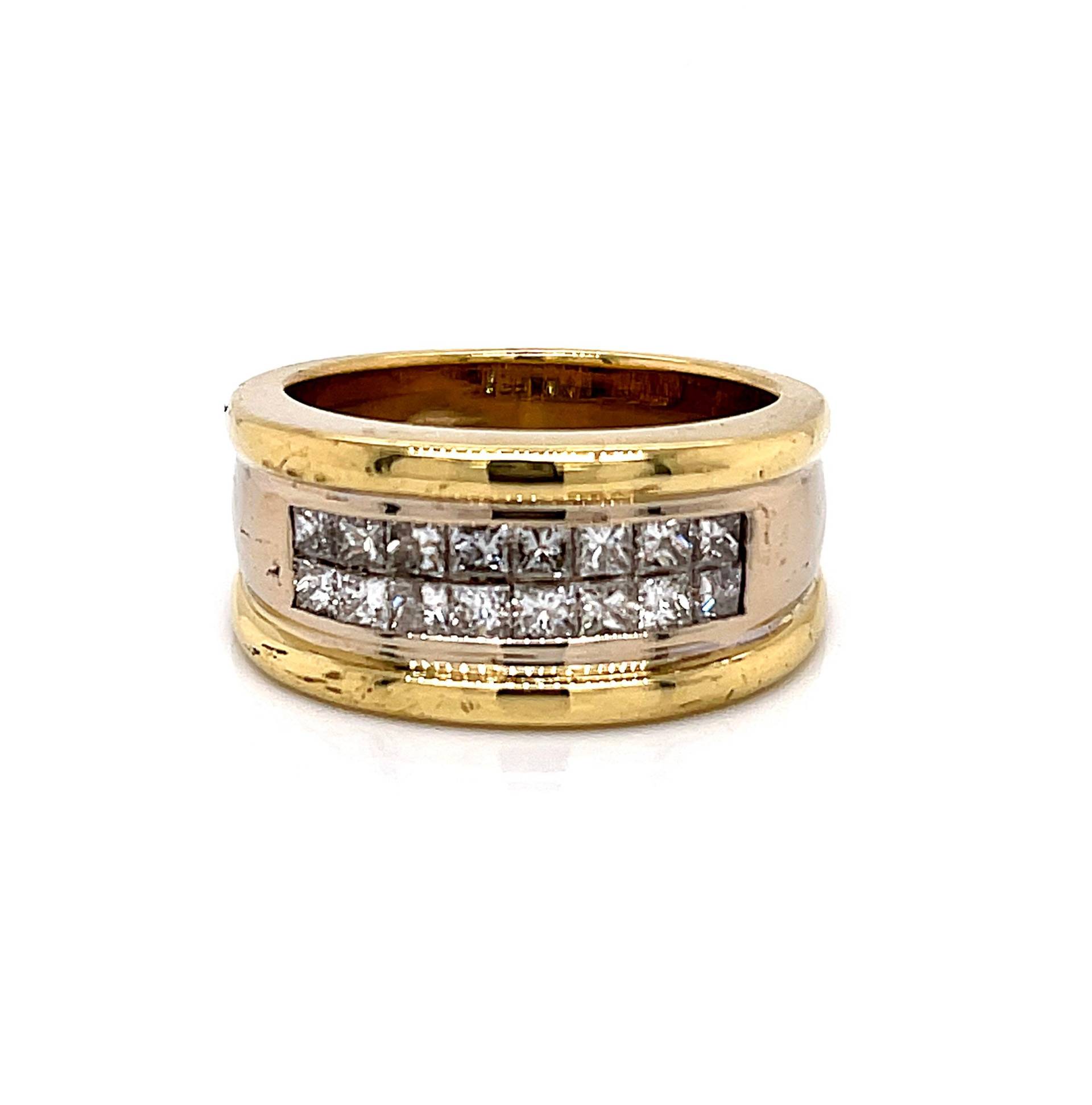 18K Massives Zweifarbiges Gold 2.4 Ct Natürlicher Princess Cut Diamant Herrenring 18, 5 Gramm von Tirazisjewelers