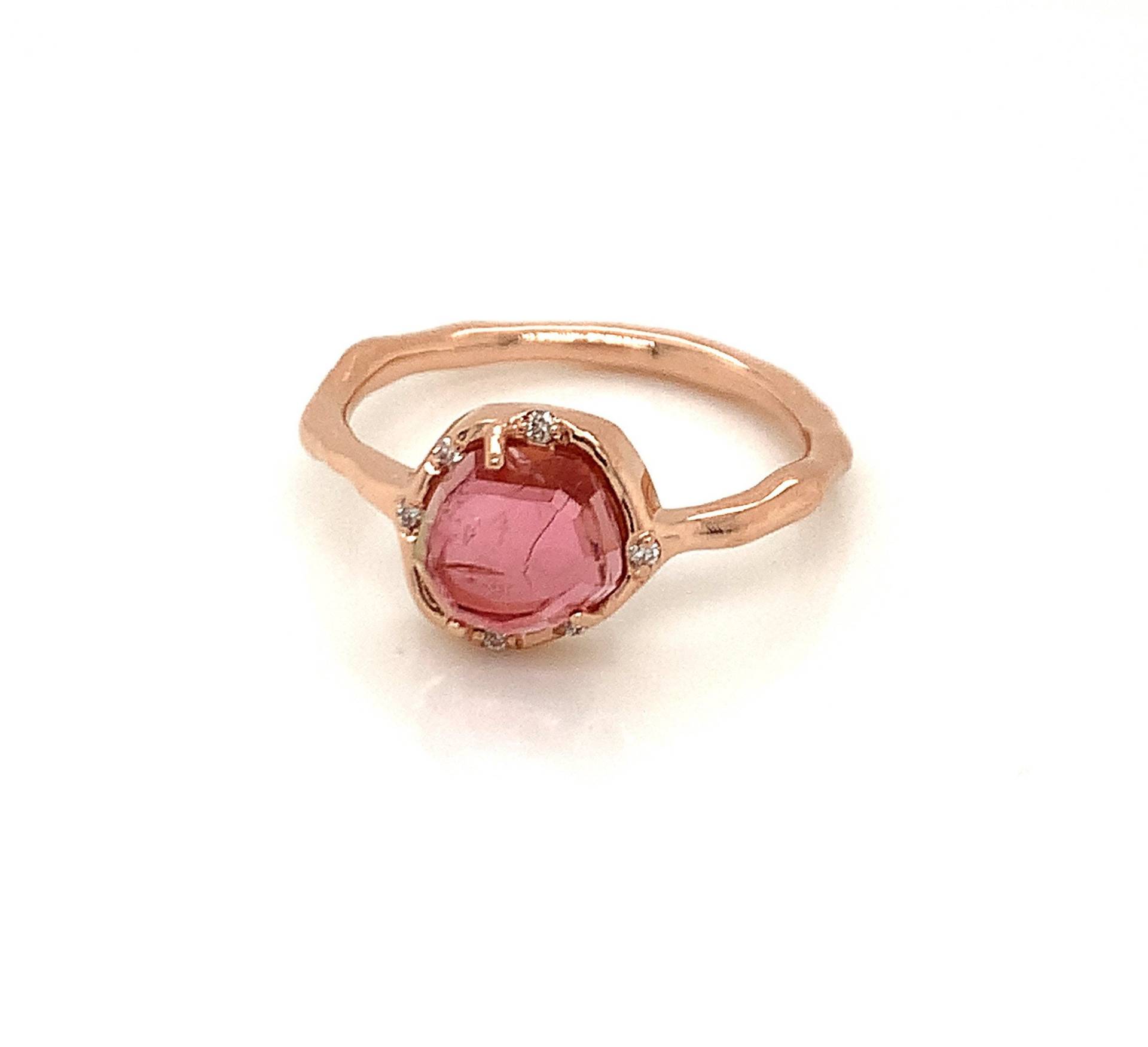 Personalisierter 14K Roségold 2, 16 Ct Natürlicher Diamant & Sonderschliff Rosa Turmalin Ring von Tirazisjewelers