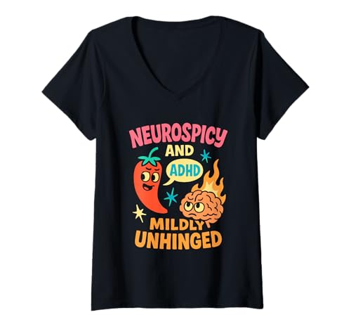 Damen Neurodivergent Humor ADHS Meme Executive Dysfunction Rage T-Shirt mit V-Ausschnitt Damen Neurodivergent Humor ADHS Meme Executive Dysfunction Rage T-Shirt mit V-Ausschnitt von Tired And Wired Cognitive Diversity Therapy Humor