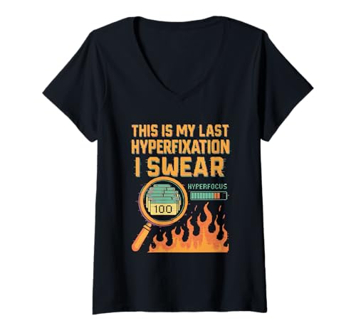 Damen Neurodivergent Humor ADHS Meme Executive Dysfunction Rage T-Shirt mit V-Ausschnitt Damen Neurodivergent Humor ADHS Meme Executive Dysfunction Rage T-Shirt mit V-Ausschnitt von Tired And Wired Cognitive Diversity Therapy Humor