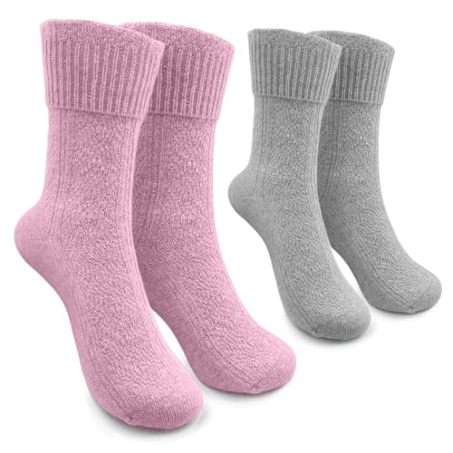 TirolSocks Luxuriöse Cashmere Socken Damen 2 Paar extra weich atmungsaktiv perfekte Wärmeregulierung Gr. 39-42 Altrosa Grau von TirolSocks