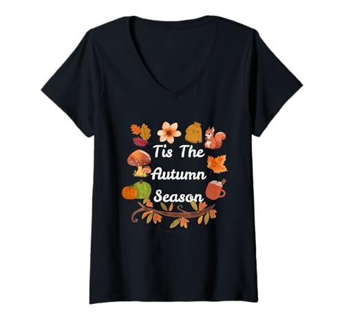 Damen Lustiger Herbstspruch Herbst ästhetisch gemütlich Blatt Saison Cute FAL T-Shirt mit V-Ausschnitt Damen Lustiger Herbstspruch Herbst ästhetisch gemütlich Blatt Saison Cute FAL T-Shirt mit V-Ausschnitt von Tis Autumn Season Cute Cozy Fall Retro Quote