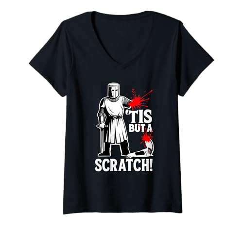 Damen Tis But A Scratch Lustiger Mittelalter Krieger Humor Spruch Ritter T-Shirt mit V-Ausschnitt Damen Tis But A Scratch Lustiger Mittelalter Krieger Humor Spruch Ritter T-Shirt mit V-Ausschnitt von Tis But A Scratch Funny Medieval Warrior Joke Meme