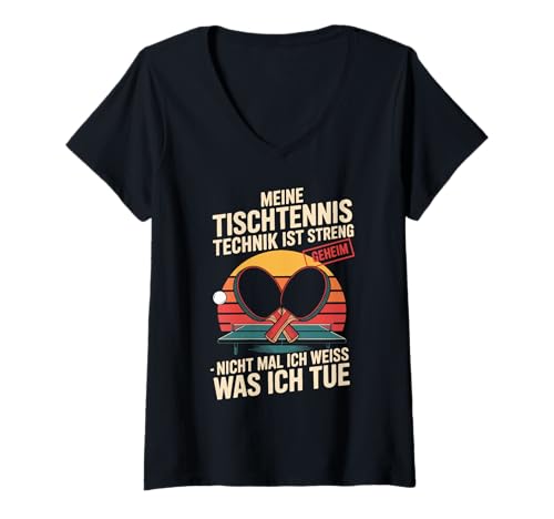 Damen Meine Tischtennis Technik Ist Geheim T-Shirt mit V-Ausschnitt Damen Meine Tischtennis Technik Ist Geheim T-Shirt mit V-Ausschnitt von Tischtennis Humor Lustig Geschenkidee