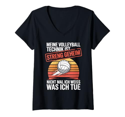 Damen Meine Tischtennis Technik Ist Geheim T-Shirt mit V-Ausschnitt von Tischtennis Humor Lustig Geschenkidee