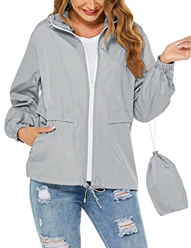 Tisfeer Regenmantel Damen Wasserdicht Atmungsaktive Regenjacke Leicht Packbar Dünne Windbreaker Sportjacke(Grau,S) von Tisfeer