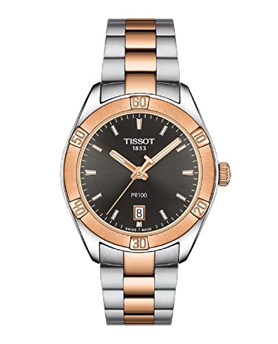 Tissot Damen-Armbanduhr PR 100, klassisch, Edelstahl, Rotgold, 5N, Grau T1019102206100, Rotgold, 5N, Grau, Quarz-Uhrwerk von Tissot