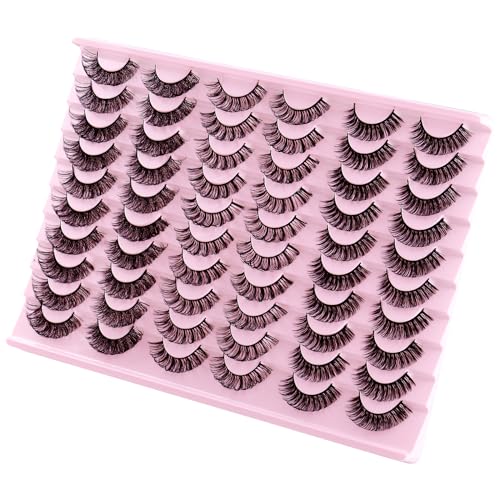 30 Paare 3D Falsche Wimpern für Frauen, Wimpern Wispy Faux Mink Lashes Fluffy, Dicke Falsche Wimpern Unordentliches Kreuz Wimpern, 3D Volumen C Curl Streifen Wimpern von Tissting