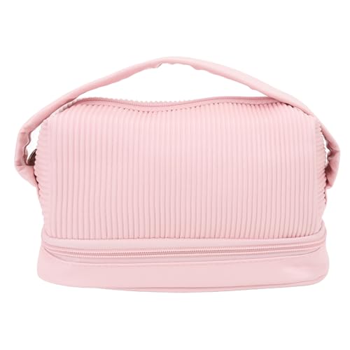 Großes Fassungsvermögen Reise Kosmetiktasche für Frauen, Rosa Weit Offene Kosmetiktasche Doppelt Tragbar PU Leder flach offener Organizer mit Trennwand und Tragegriff für Toiletten von Tissting