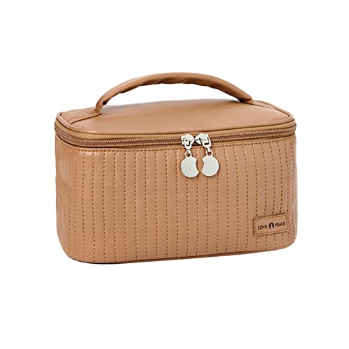 Kulturtasche für Damen, 21 X 13 X 12 cm Kleine wasserdichte PU Leder Waschtasche mit Zip und Griff, Einfacher Modestil Reise Kosmetiktasche Make-up Tasche(Kaffee) von Tissting