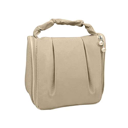 Kulturtasche für Damen, 21 x 21 x 10 cm Kleine wasserdichte Polyester Waschtasche mit Zip und Griff, Einfacher Modestil Reise Kosmetiktasche Make-up Tasche(Beige) von Tissting