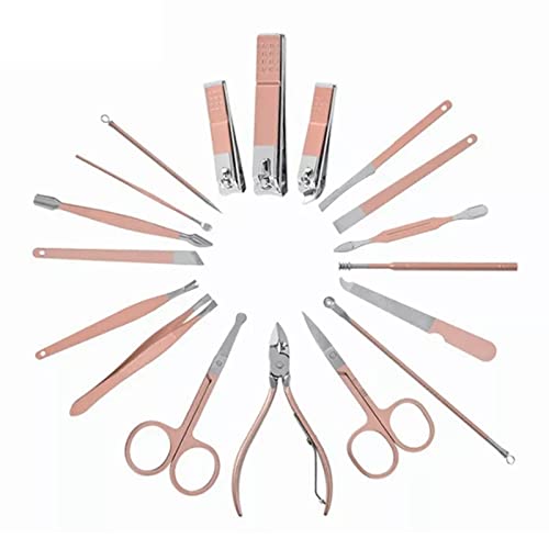 Maniküre-Set, 18-in-1 Edelstahl-Nagel-Maniküre-Set, Nagelpflege-Set, Nagelknipser-Set Mit Luxuriösem Leder-Reiseetui Für Damen Und Herren (Roségold) von Tissting