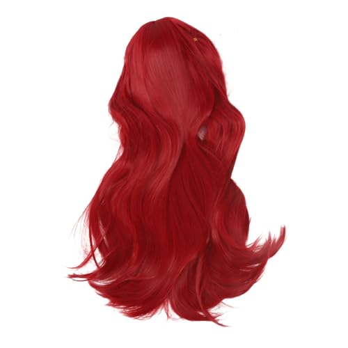 Perücken Locken Mädchen 62cm Lang Rot Lockig Atmungsaktiv Hochtemperatur Kunsthaar mit Pony, Cosplay Wellige Lockiges Gewelltes Haar für 55cm Kopfumfang von Tissting