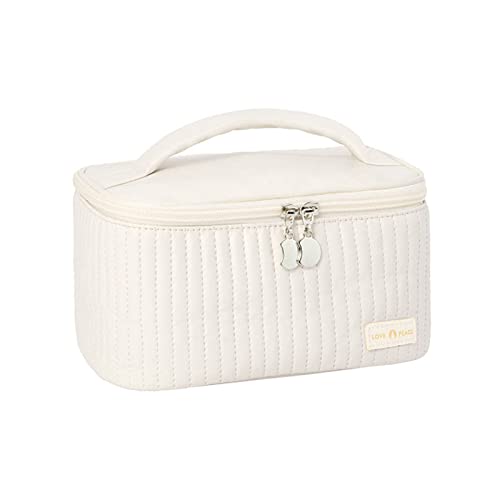 Reise Kosmetiktasche, Offener Deckel Design PU Leder Reise Kosmetik Pinseltasche, Große Kapazität Tragbare Makeup Reisetasche Kulturtasche für Frauen, Männer (Beige) von Tissting