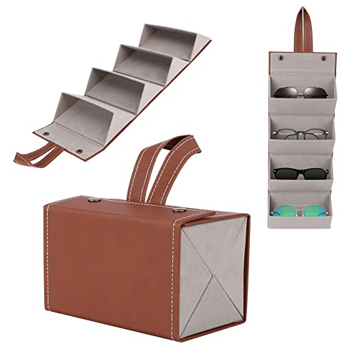 Tissting Brillenorganizer Reisen Faltbar 4 Slot, Brillenetui Wandhalter Aufbewahrung Brillenetui Organizer Leder Brillen Aufbewahrungsbox Tragbar Brillenorganizer für Mehrere Brillen Gepolstert von Tissting