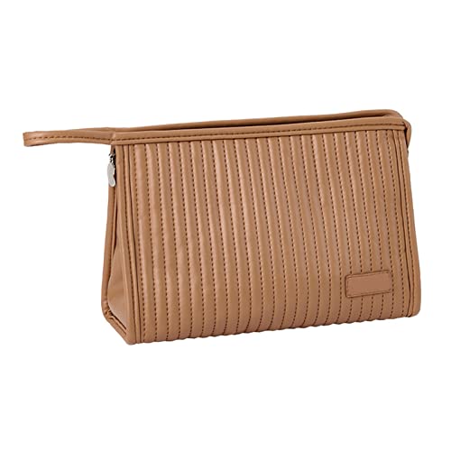 Tragbare Kosmetiktasche, Modische Große Kapazität PU Leder Handtasche, Multifunktions Aufbewahrungstasche für Make Up Pinsel Serviette Kosmetik Schreibwaren (Coffee) von Tissting