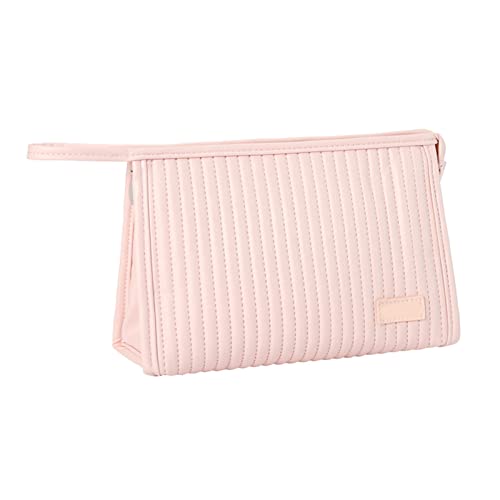 Tragbare Kosmetiktasche, Modische Große Kapazität PU Leder Handtasche, Multifunktions Aufbewahrungstasche für Make Up Pinsel Serviette Kosmetik Schreibwaren (Roseate) von Tissting