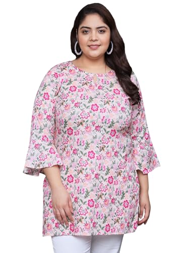 Tissu Kurti-Tunika für Damen, Übergröße, Blumendruck, reine Baumwolle, Mehrfarbig/Meereswellen (Ocean Tides), 4XL Mehr von Tissu