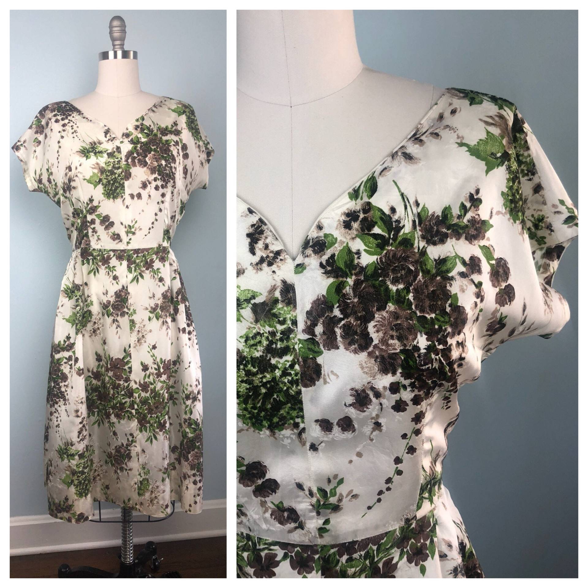 Garten Frisch Weiß Grün Braun 1960Er 60Er Jahre Kleid M Medium L Large Garten Frisch Weiß Grün Braun 1960Er 60Er Jahre Kleid M Medium L Large von TissyVintage