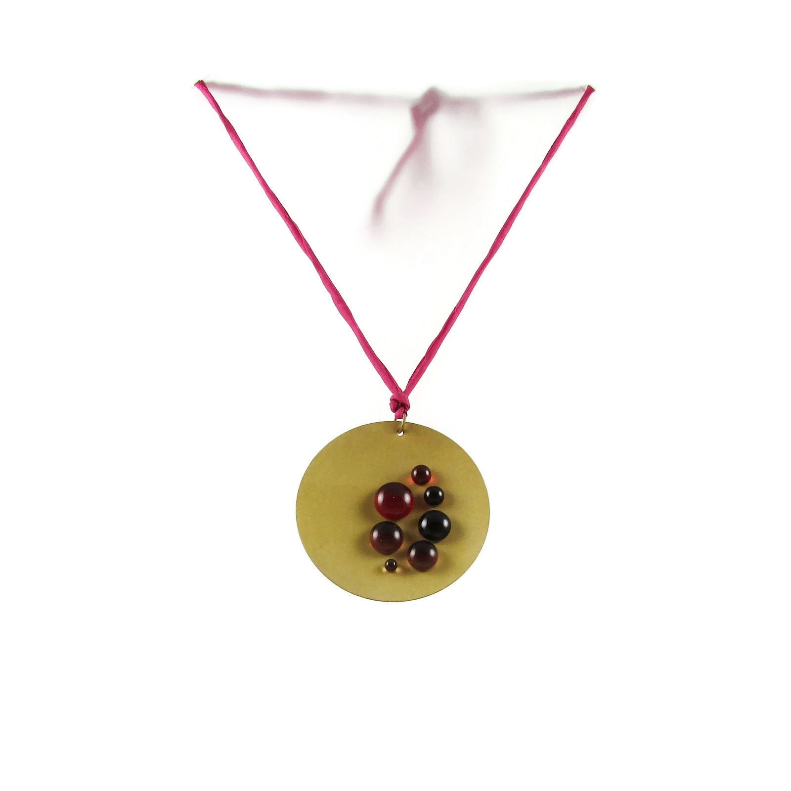 Fibelkette Aus Bronze Rot Magenta Glastropfen, Einstellbar Seidenkordel Fibelkette Aus Bronze Rot Magenta Glastropfen, Einstellbar Seidenkordel von TistiK