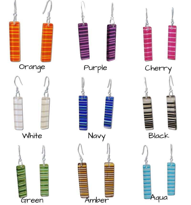 Glas-Ohrringe Bunte Streifen, Sterling Silber Ohrhaken Glas-Ohrringe Bunte Streifen, Sterling Silber Ohrhaken von TistiK