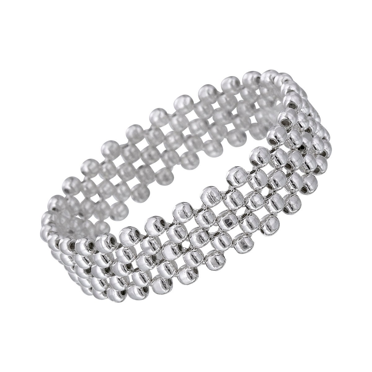Statement Elastik Armband Mit Mehreren Reihen Von Sterling Silber Ball Perlen. Gewebtes Massiv Erbstück Schmuck Statement Elastik Armband Mit Mehreren Reihen Von Sterling Silber Ball Perlen. Gewebtes Massiv Erbstück Schmuck von TistiK