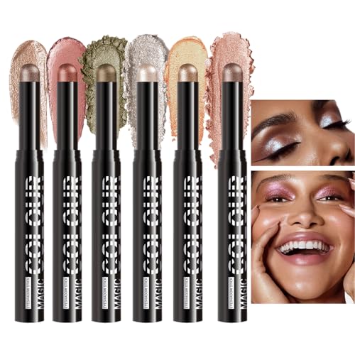 Tisujune Lidschatten Stift | 6-facher Augen Highlighter Stift | Multifunktionaler & Glitzer Crayon Als Lidschatten Primer Für Damen Alltags- Und Party-Makeup Mit Intensivem Look von Tisujune