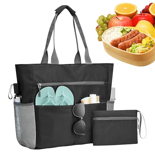 Tisujune Strandtaschen Für Damen,Große Strandtasche Mit Münzbeutel - Falbare Wasserdichte Tragetasche Mit Reißverschluss Für Arbeit Schwimmbad Pendeln Gym Picknick Reisen Camping Urlaub Alltag Wandern von Tisujune