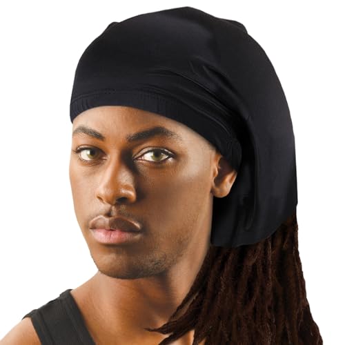 Titan Dreadlock-Kappe für Herren, Baumwolle, Spandex, offener Rücken, Zopfkappe, breite elastische Loc Cap und lange Zopfabdeckung für volles Haar, Strumpfschlaf und Nachtschlafhaube, 1 Stück, schwarz Titan Dreadlock-Kappe für Herren, Baumwolle, Spandex, offener Rücken, Zopfkappe, breite elastische Loc Cap und lange Zopfabdeckung für volles Haar, Strumpfschlaf und Nachtschlafhaube, 1 Stück, schwarz von Titan