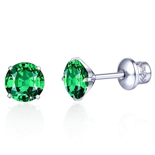 TitanHeart G23 Titan CZ Ohrstecker, Hypoallergen F136 Implantat Grad Titan Schraube Zurück Simuliert Diamant Ohrringe für Empfindliche Ohren, 6mm 5A Cubic Zirkonia Ohrstecker für Damen(Grün) von TitanHeart