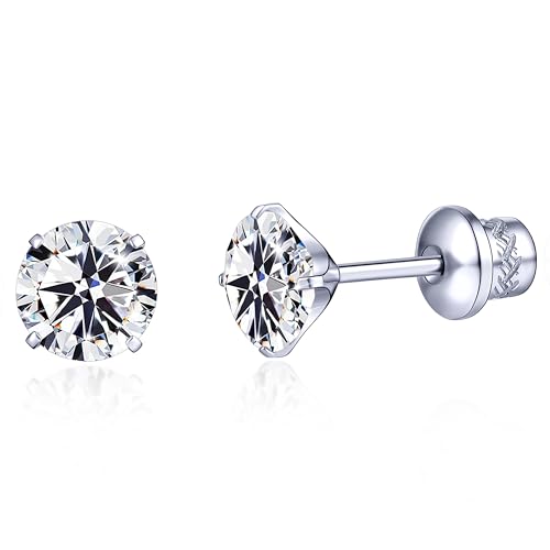 TitanHeart G23 Titan CZ Ohrstecker, Hypoallergen F136 Implantat Grad Titan Schraube Zurück Simuliert Diamant Ohrringe für Empfindliche Ohren, 6mm 5A Cubic Zirkonia Ohrstecker für Damen(Weiß) von TitanHeart