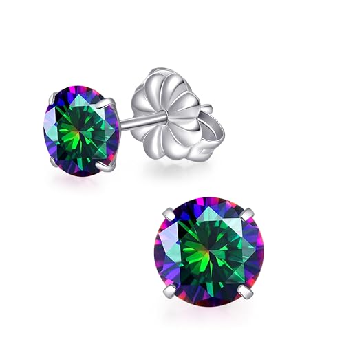 TitanHeart Titan Ohrstecker für Damen Herren, G23 Implantat Hypoallergen Nickelfrei Medizinische Ohrstecker 6mm Geburtsstein CZ Ohrringe für Empfindliche Ohren(Regenbogen) von TitanHeart