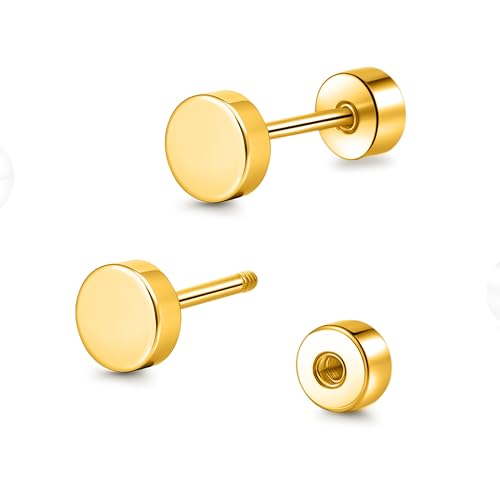 TitanHeart Hypoallergene Titan Schraube zurück flach zurück Punkt Ohrstecker 3mm-5mm einfache klassische Helix Tragus Knorpel Ohrläppchen Ohrstecker für Damen Herren(Goldene,4mm) von TitanHeart