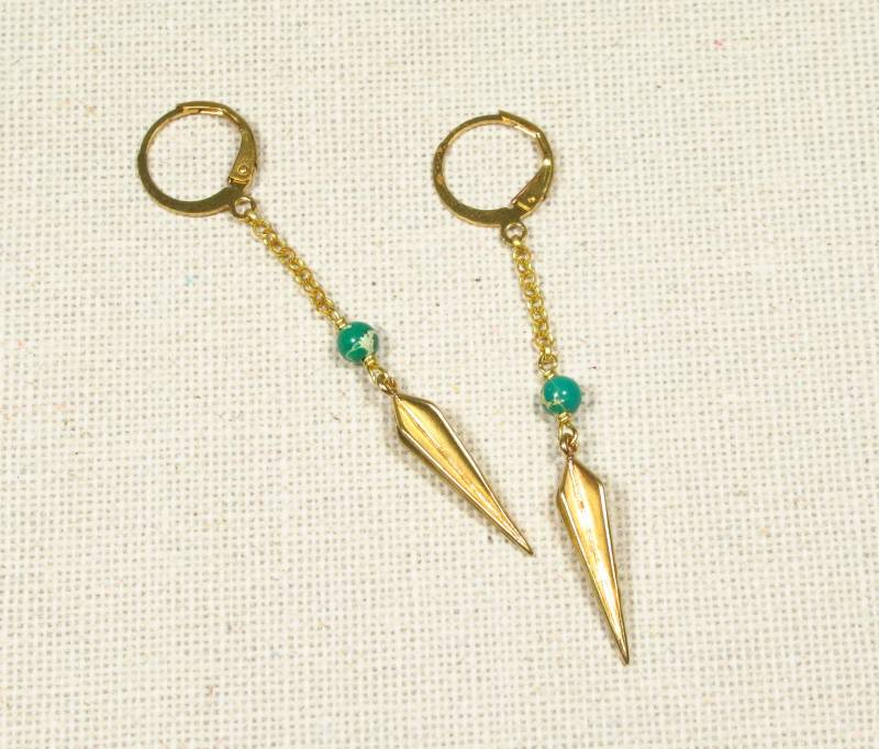 Ohrringe Boho-Pfeile Kleine Boho Creolen Messing Mit Jaspis Türkis | 2377 von TitaniasZauberwald