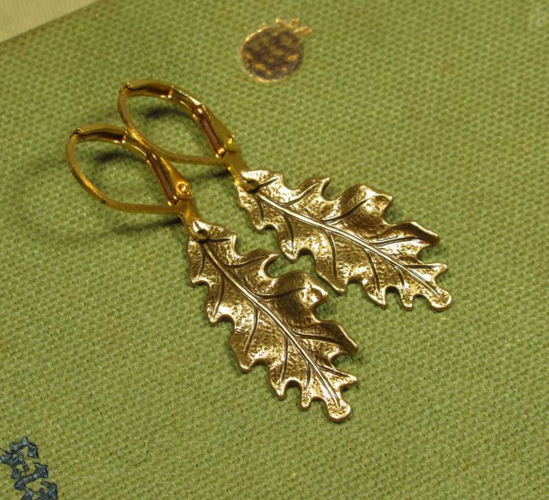 Ohrringe Kleine Eichenblätter Aus Bronzefarbenem Messing, Blattohrringe Der Natur | 2470 von TitaniasZauberwald