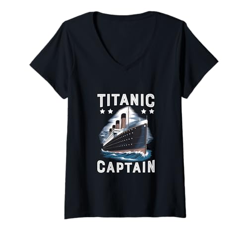 Damen Titanic Captain - Titanic Expert - Titanic Museum Mädchen Jungen T-Shirt mit V-Ausschnitt von Titanic Designs by Fasaza