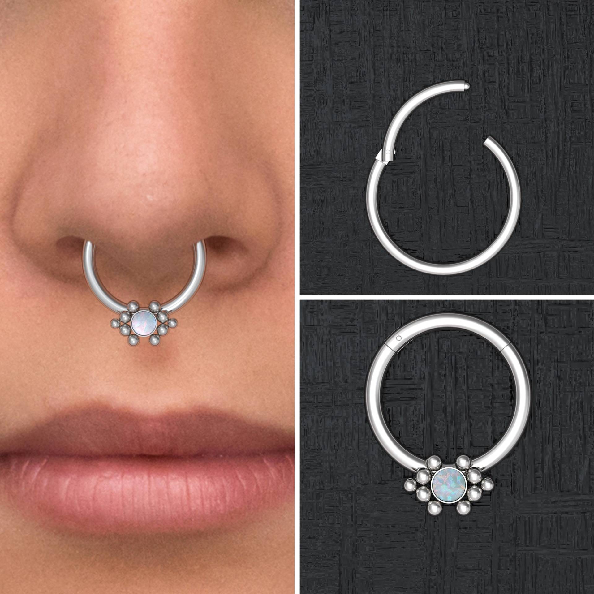 Chirurgenstahl Septum Ring Clicker Ohrring, Opal Daith Schmuck 16G, Hoop, Piercing von TitaniumFashion