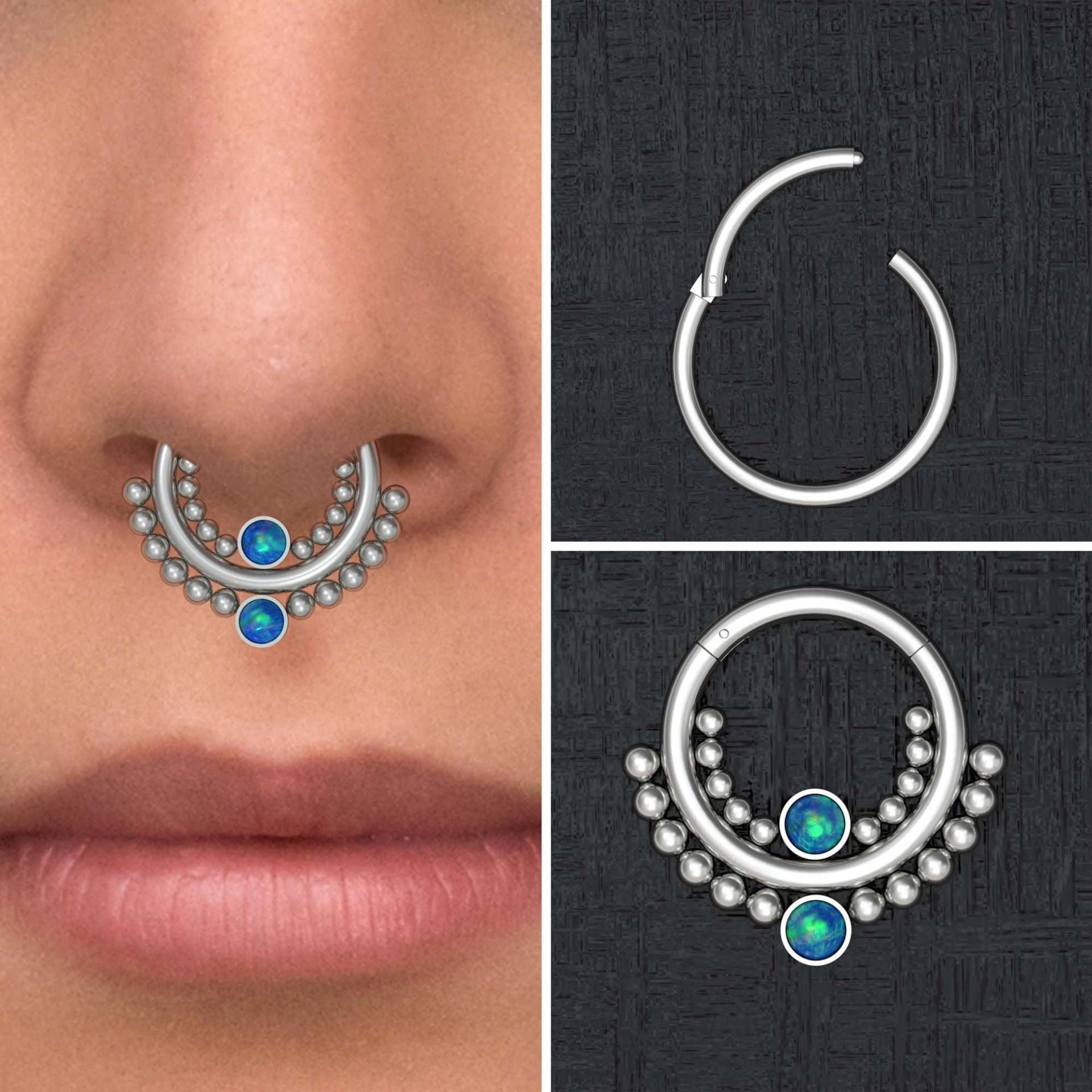 Daith Ohrring Titan, Opal Septum Ring 16G, Implant Grade Clicker Ohrring, Schmuck, Hoop, Hoop von TitaniumFashion
