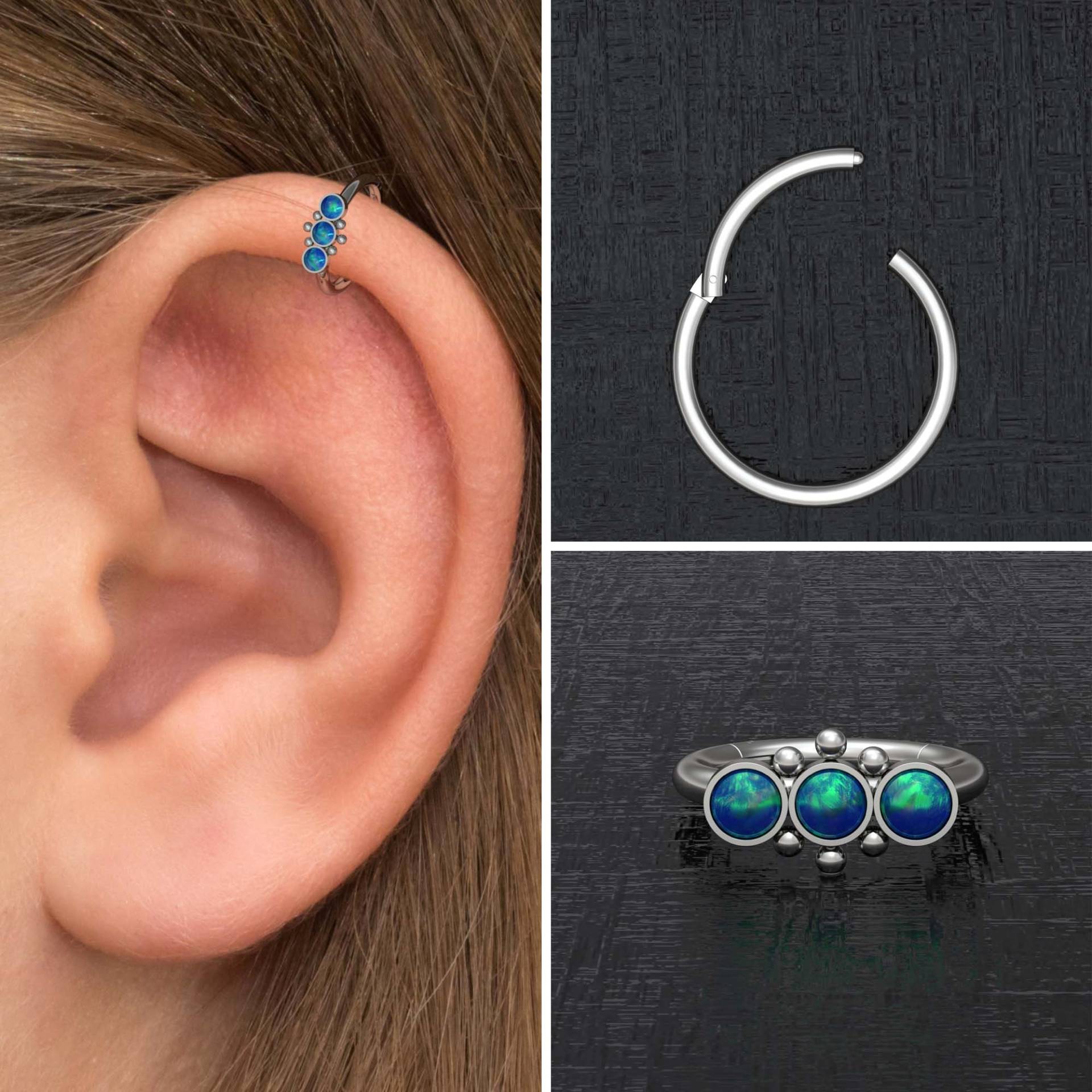 Opal Hahn Ohrring Titan Implant Grade, Tragus Ohrring, Clicker Hoop, Forward Helix Clicker, Piercing, Conch Ring, Knorpel Ring von TitaniumFashion