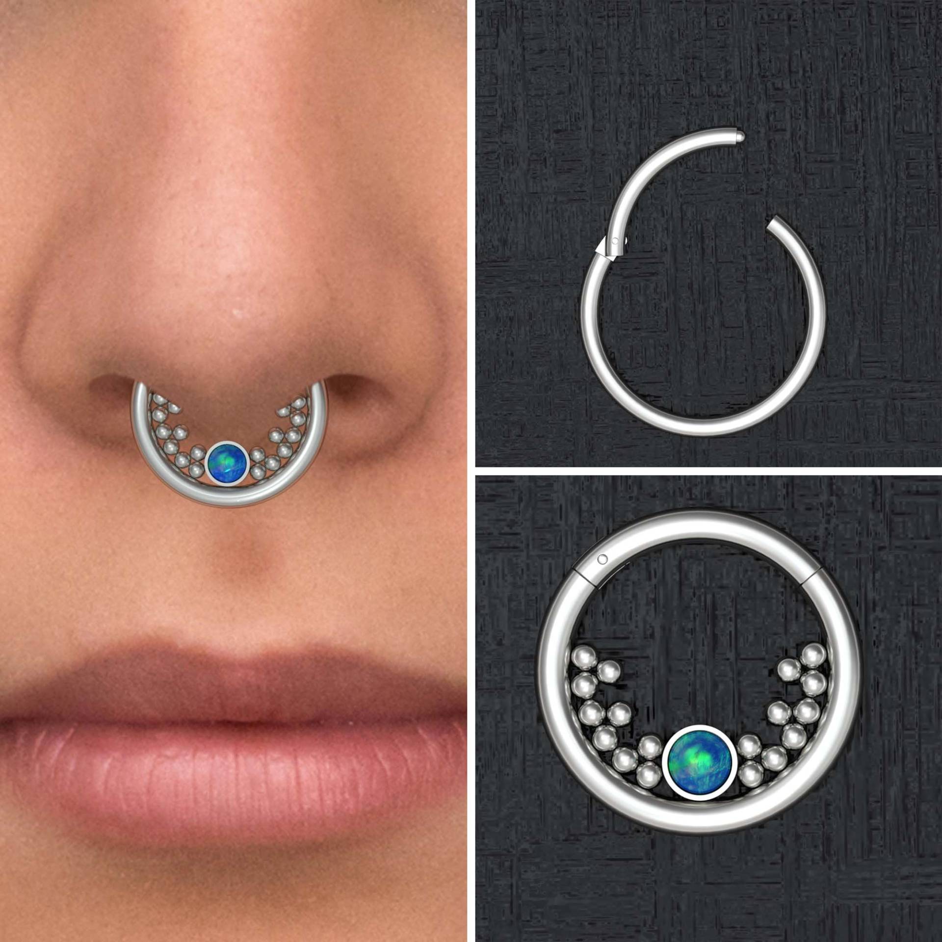 Titan Daith Ohrring, Opal Septum Ring, Implant Grade Clicker Hoop, Schmuck, Ring von TitaniumFashion