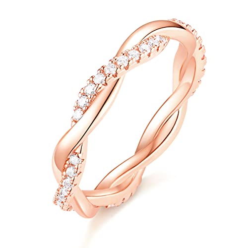 Titaniumcentral Damen Eternity Ring Zirkonia Schmal Vorsteckring Rosegold Gold Silber Verdreht Verlobungsringe Eheringe (Rosegold, 52 (16.6)) von Titaniumcentral